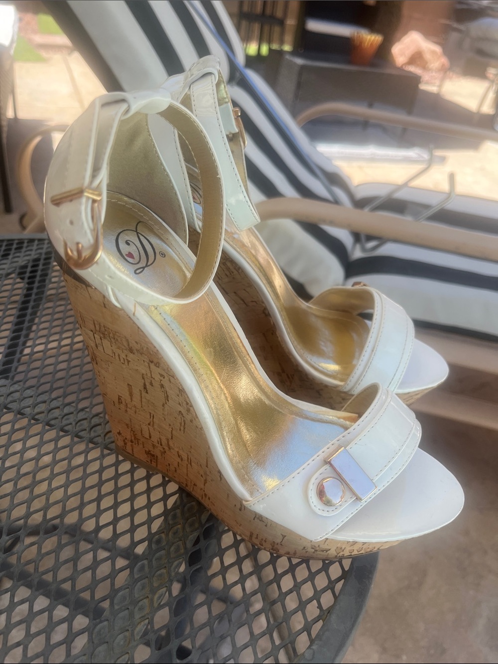 New Wild Diva White Cork Wedge Sandals with Ankle Strap